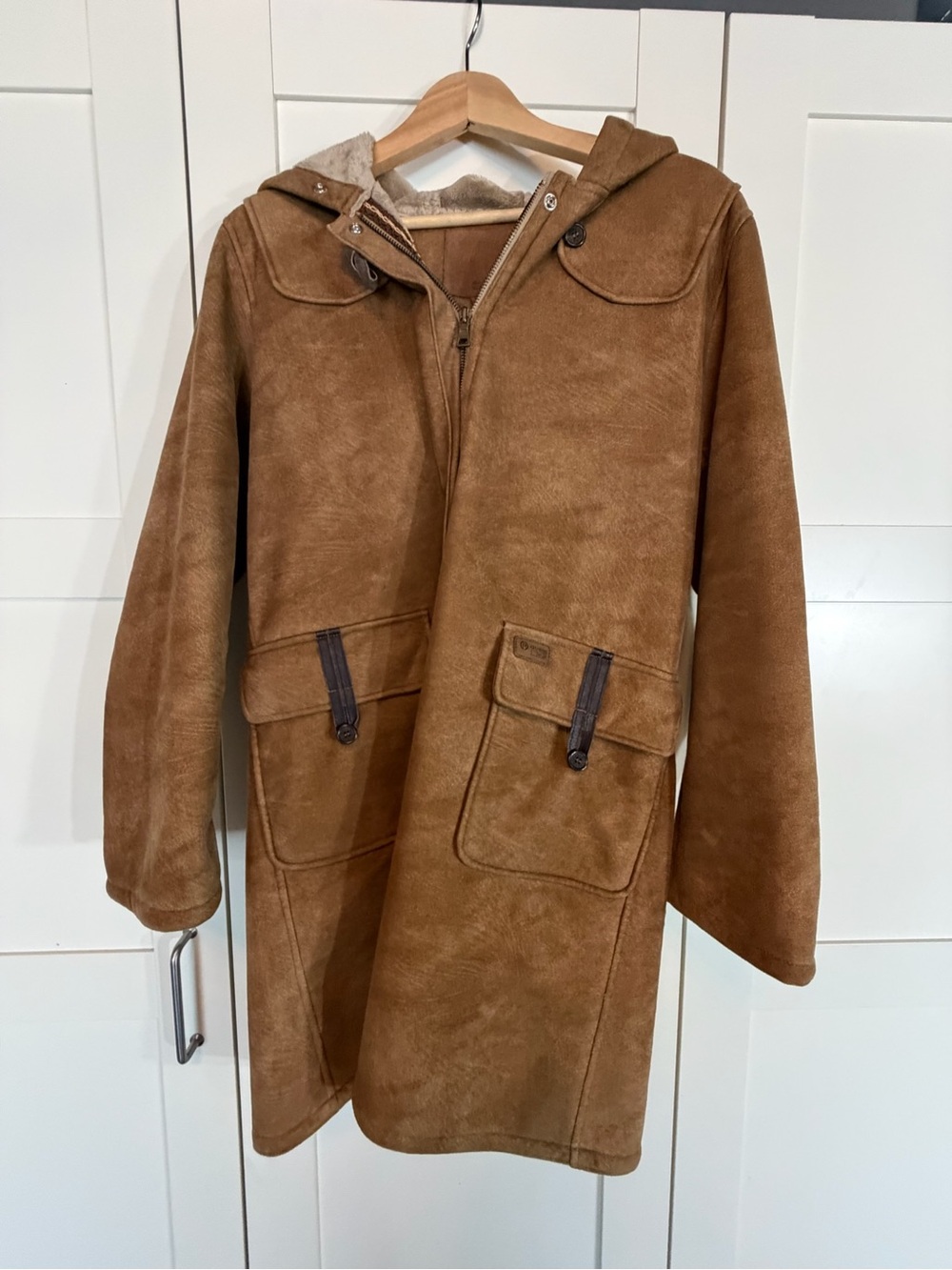 Guess Women's Tan Hooded Suede-Style Trench Coat W